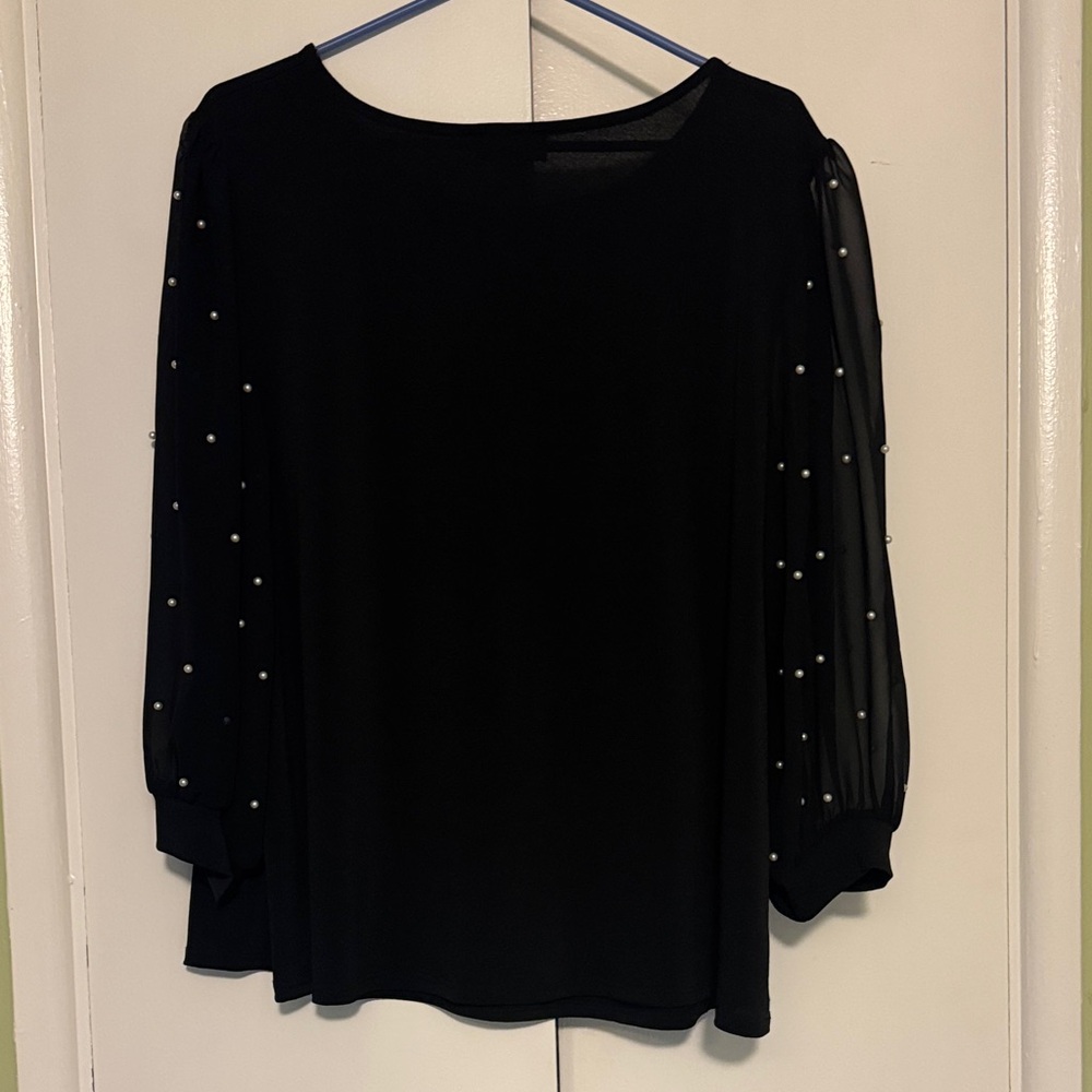 CeCe Black Blouse with Sheer Sleeves - Picture 5 of 5